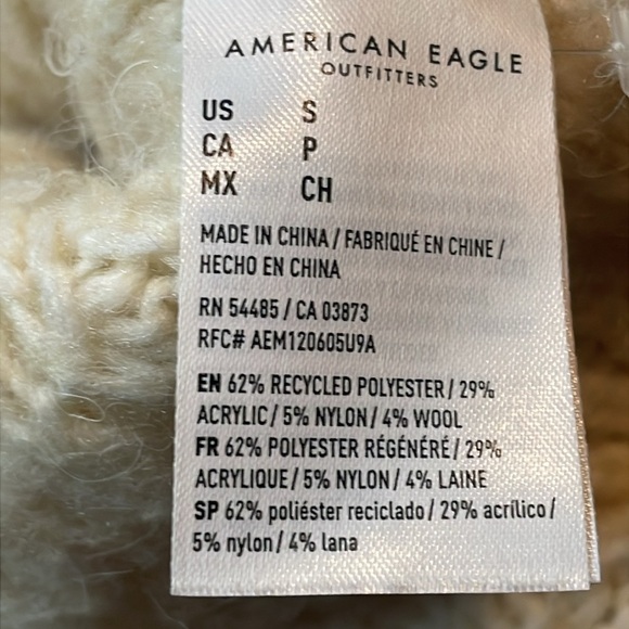Vintage American Eagle Oversized Button Up V Neck Cream Beige Knit Sweater Small - Picture 4 of 6